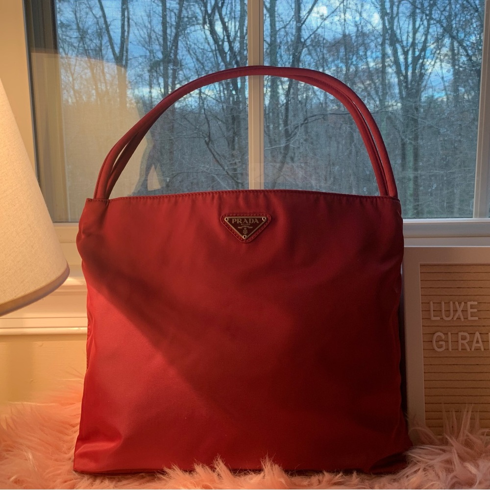 Authentic PRADA medium nylon tote in red